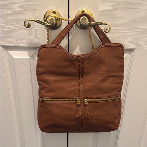 Fossil Brown and Gold Shoulder Bag with Pebbled Leather fold down style - Picture 1 of 14